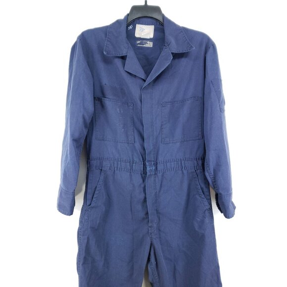 Mens Size 38 Blue Long Sleeve Coveralls Cotton Blend Workwear Durable Zip - Picture 3 of 10